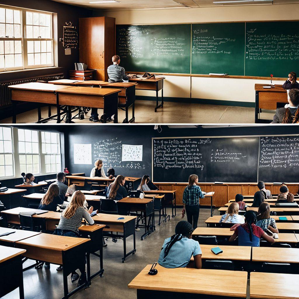 A split-screen image depicting a vintage classroom setting with a teacher discussing sex education on one side, and a high-tech streaming setup with vibrant screens displaying adult film content on the other side. The contrast between the two worlds should be striking, showing the evolution from education to entertainment, intermingled with symbols of intimacy like hearts and digital icons. The setting should have a modern, sleek aesthetic. super-realistic. vibrant colors. 3D.